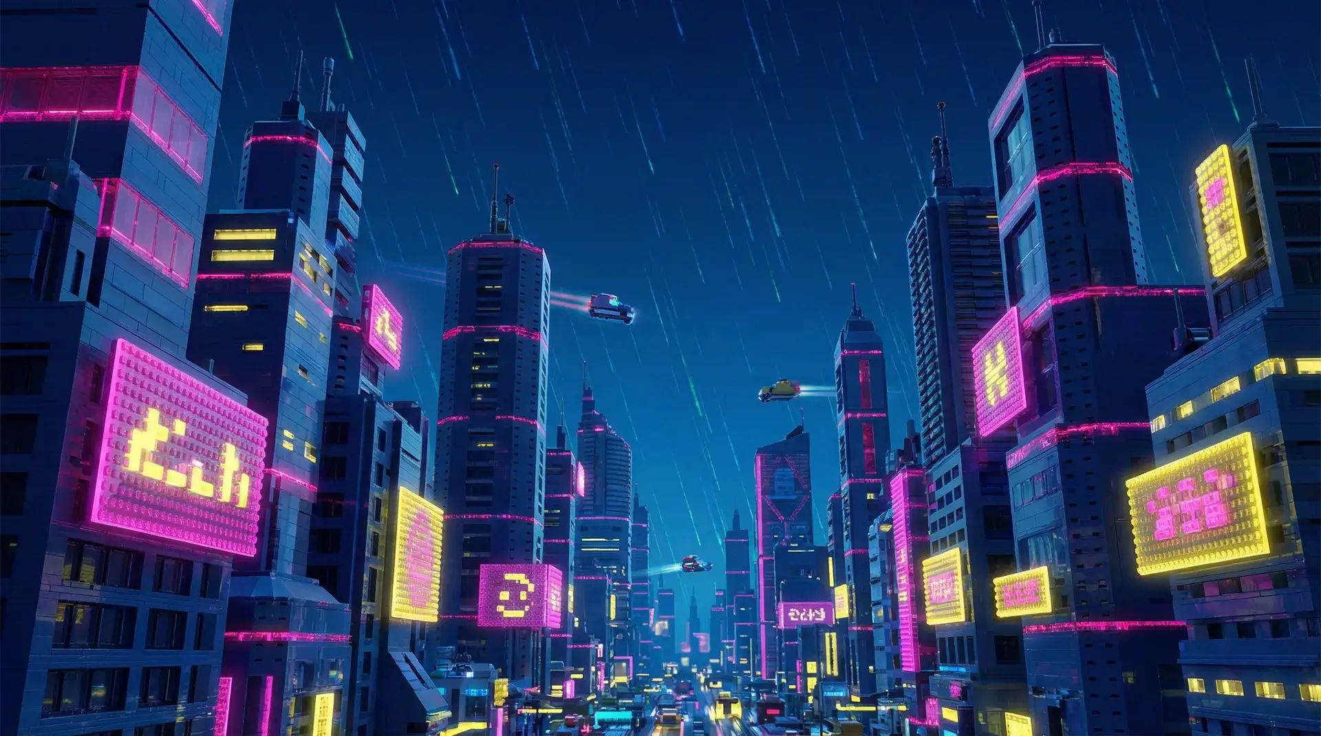 麻将糊了 赛博朋克积木不夜城全景 - 积木娱乐城